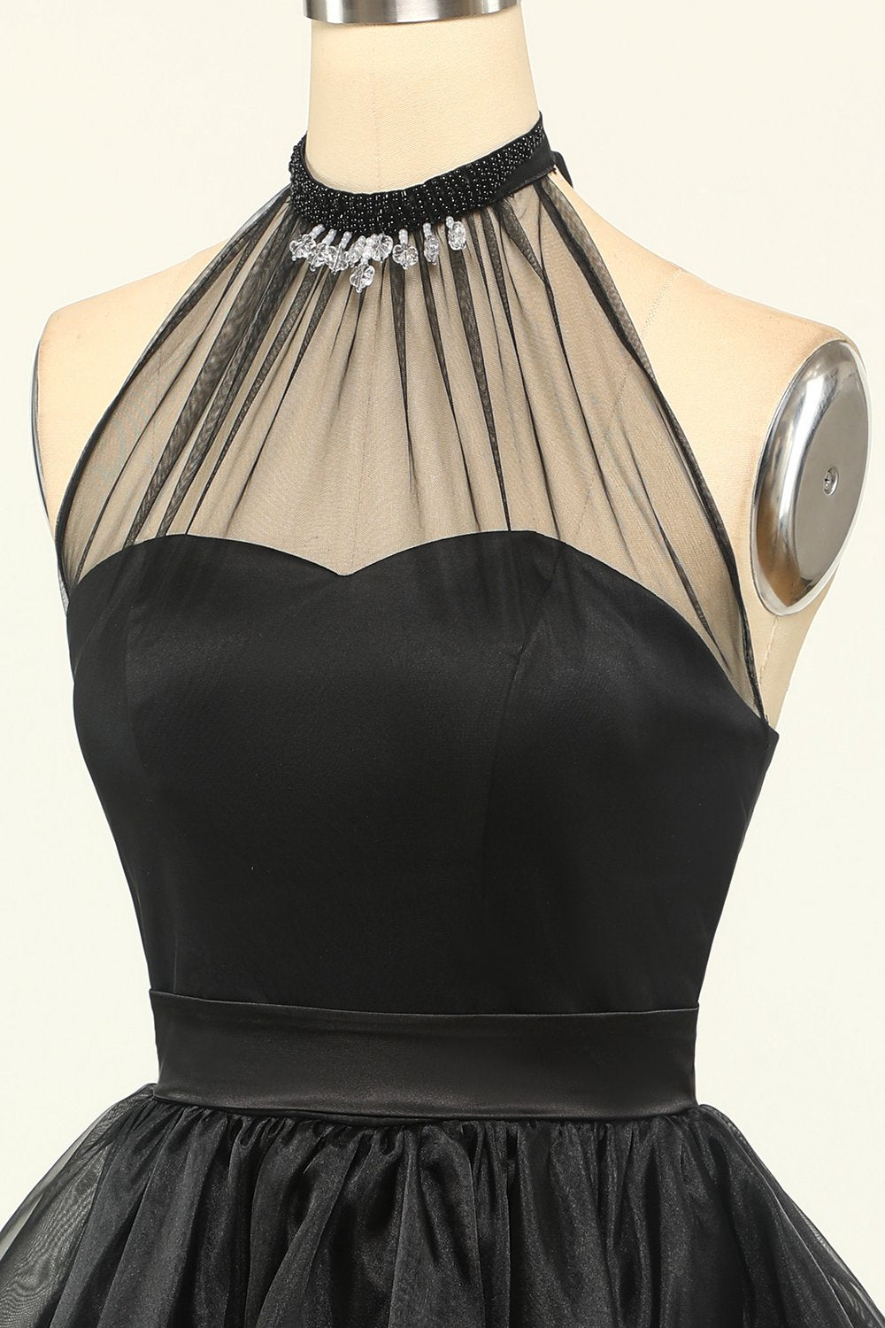 Halter Black Tulle Short Formal Dress