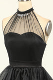 Halter Black Tulle Short Formal Dress