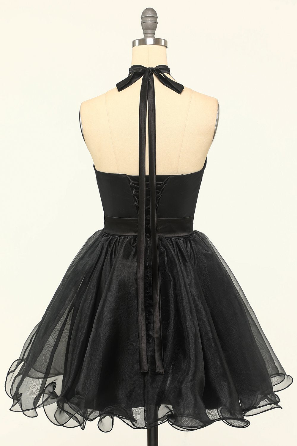 Halter Black Tulle Short Formal Dress