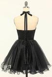 Halter Black Tulle Short Formal Dress