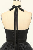 Halter Black Tulle Short Formal Dress