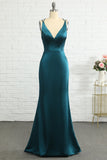 Peacock Blue Mermaid Backless Long Ball Dress