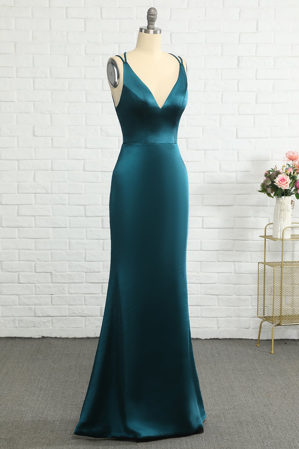 Peacock Blue Mermaid Backless Long Ball Dress