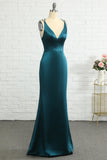 Peacock Blue Mermaid Backless Long Ball Dress
