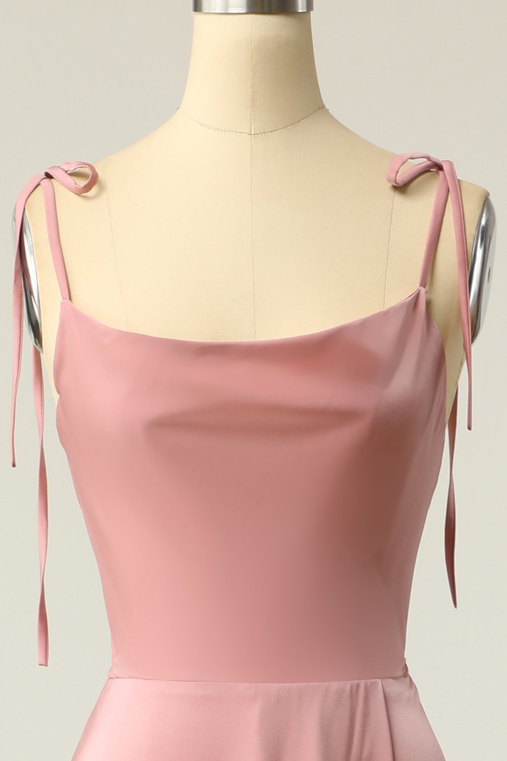 Elegant Cowl-Neck Blush A Line Spaghetti Straps Long Formal Dress