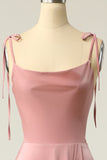 Elegant Cowl-Neck Blush A Line Spaghetti Straps Long Formal Dress