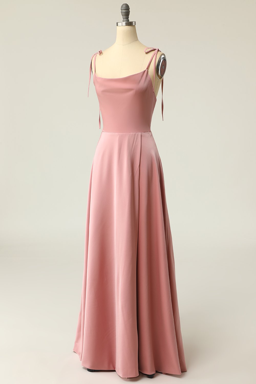 Elegant Cowl-Neck Blush A Line Spaghetti Straps Long Formal Dress