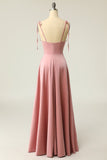 Elegant Cowl-Neck Blush A Line Spaghetti Straps Long Formal Dress