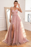 Glitter Blush Long Ball Dress with Slit
