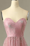 Blush Strapless Sweetheart Long Ball Dress with Lace-Up Back