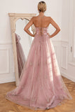 Glitter Blush Long Ball Dress with Slit