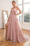 Glitter Blush Long Ball Dress with Slit