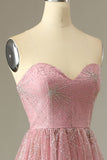 Blush Strapless Sweetheart Long Ball Dress with Lace-Up Back