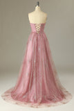 Blush Strapless Sweetheart Long Ball Dress with Lace-Up Back