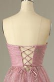 Blush Strapless Sweetheart Long Ball Dress with Lace-Up Back
