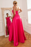 Fuchsia Strapless Ball Dress with Slit