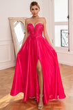 Fuchsia Strapless Ball Dress with Slit