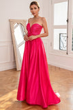 Fuchsia Strapless Ball Dress with Slit