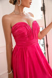 Fuchsia Strapless Ball Dress with Slit