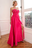 Fuchsia Strapless Ball Dress with Slit