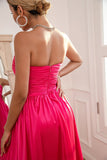 Fuchsia Strapless Ball Dress with Slit