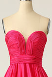 Hot Pink Sweetheart Strapless Long Ball Dress with Ruchings