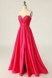 Hot Pink Sweetheart Strapless Long Ball Dress with Ruchings