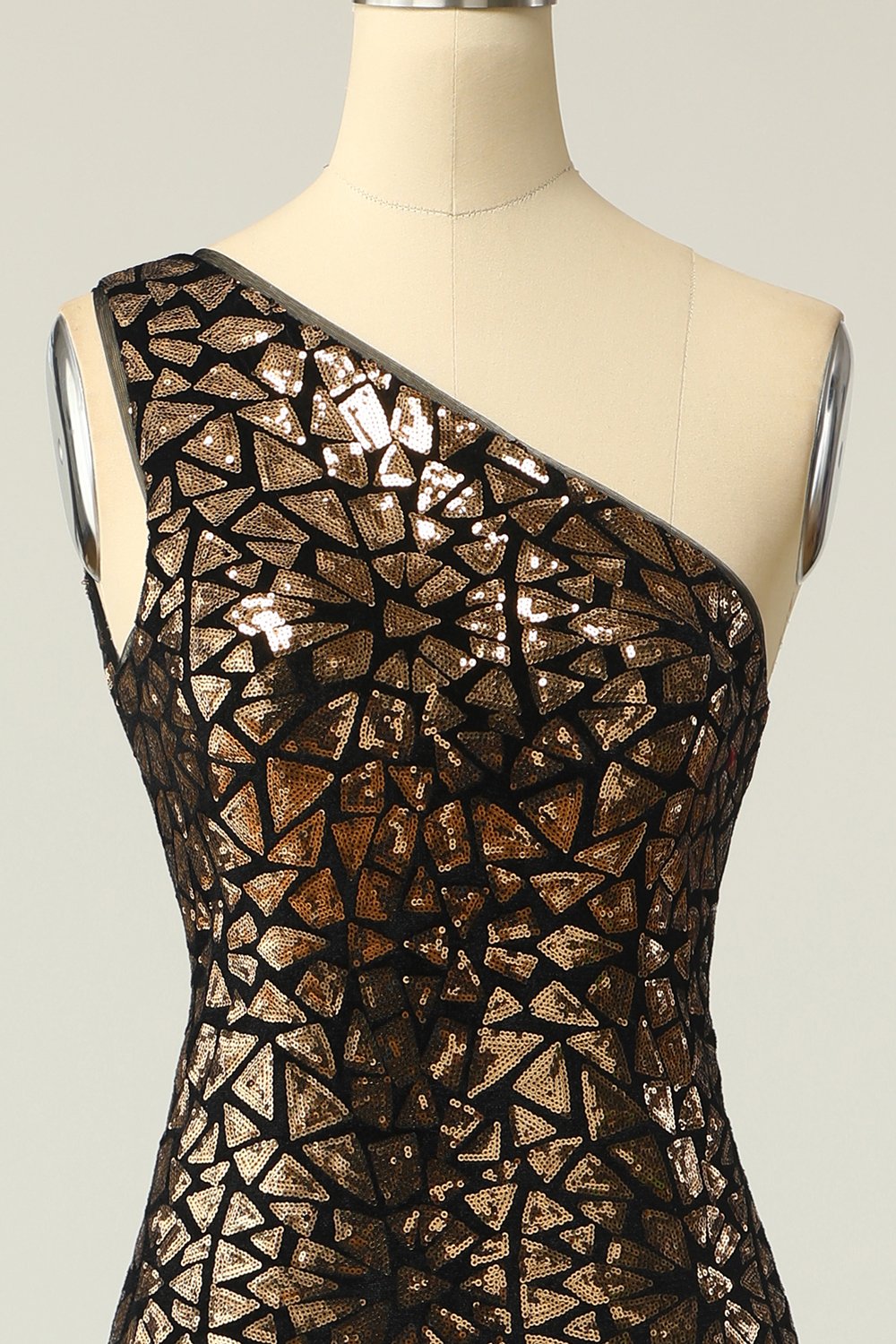 Mermaid One-Shouler Dark Gold Sequins Ball Dress
