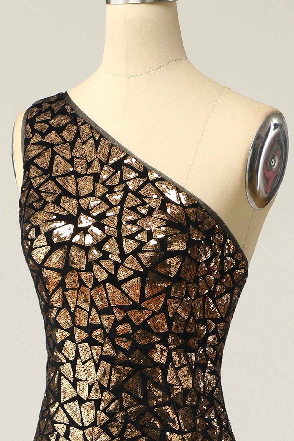 Mermaid One-Shouler Dark Gold Sequins Ball Dress
