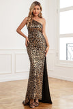 Black-Gold One-Shoulder Sequin Mermaid Long Ball Dress