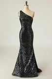 Mermaid One-Shouler Dark Gold Sequins Ball Dress
