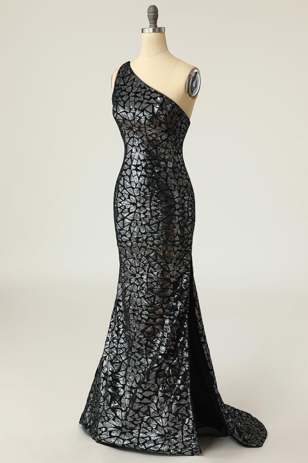 Mermaid One-Shouler Dark Gold Sequins Ball Dress