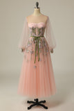 A Line Jewel Light Nude Long Ball Dress with Embroidery