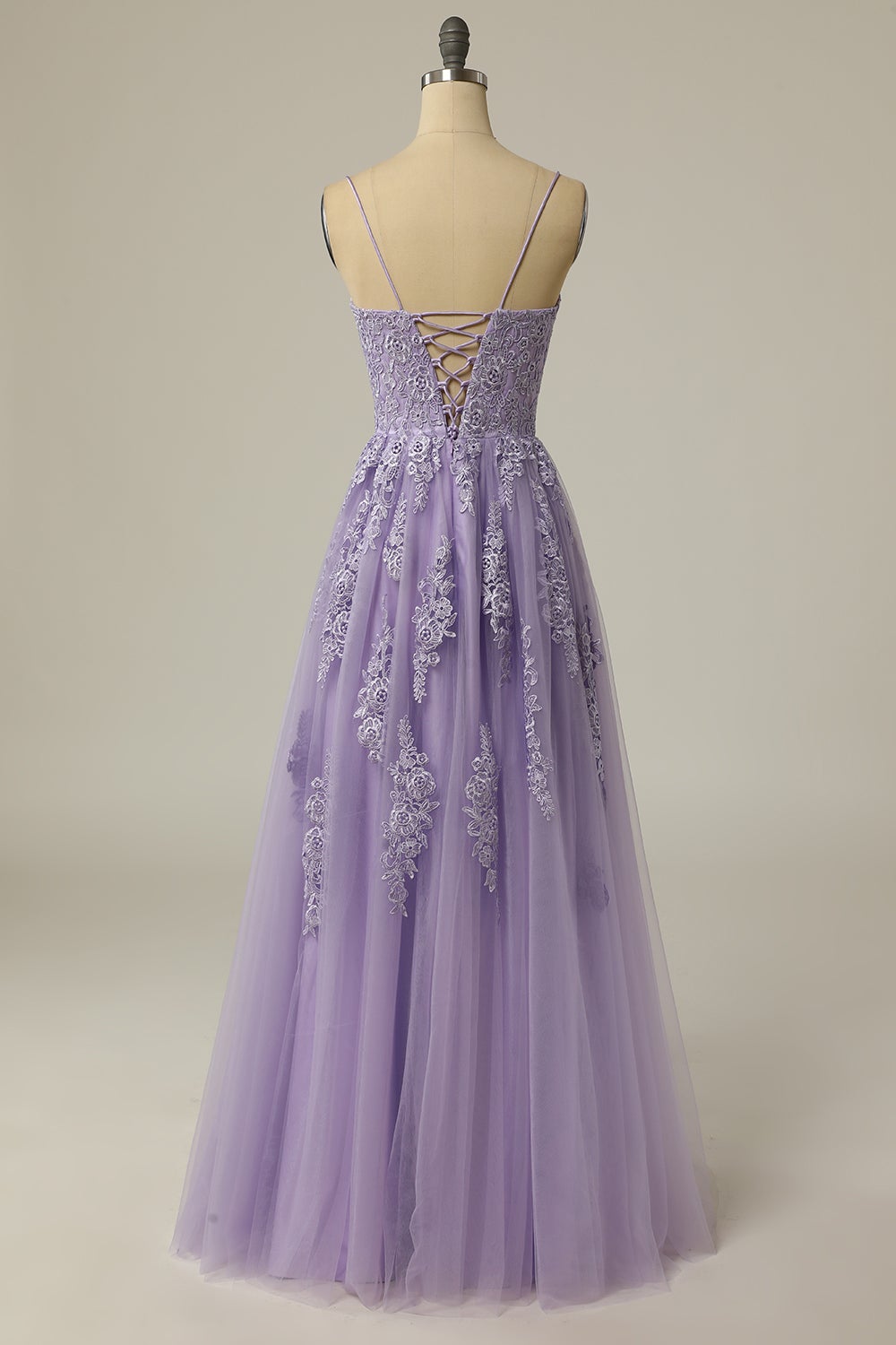 Light Purple A Line Long Sleeveless Ball Dress with Split Appliques