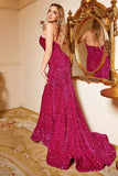 Mermaid One Shoulder Fuchsia Sequins Plus Size Ball Dress with Sweep Train