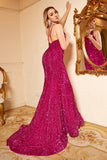 Mermaid One Shoulder Fuchsia Sequins Plus Size Ball Dress with Sweep Train