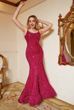 Fuchsia Sequin Mermaid Plus Size Ball Dress with with Sweep Train