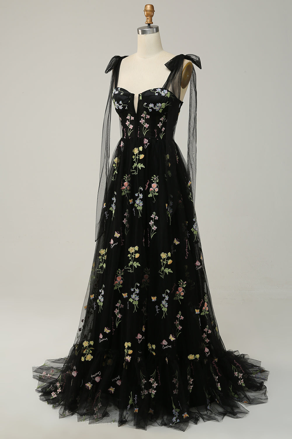 Lavender Tulle A Line Corset Plus Size Ball Dress with Embroidered Floral