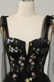 Green A Line Tulle Corset Floor Length Ball Dress with Embroidered Floral