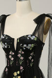 Green A Line Tulle Corset Floor Length Ball Dress with Embroidered Floral