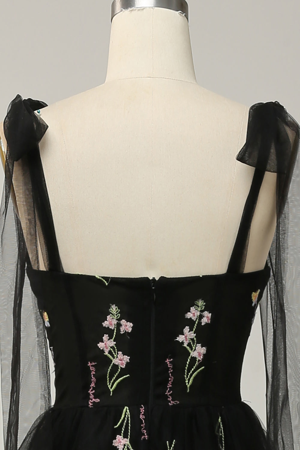 Green A Line Tulle Corset Floor Length Ball Dress with Embroidered Floral
