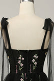 Green A Line Tulle Corset Floor Length Ball Dress with Embroidered Floral