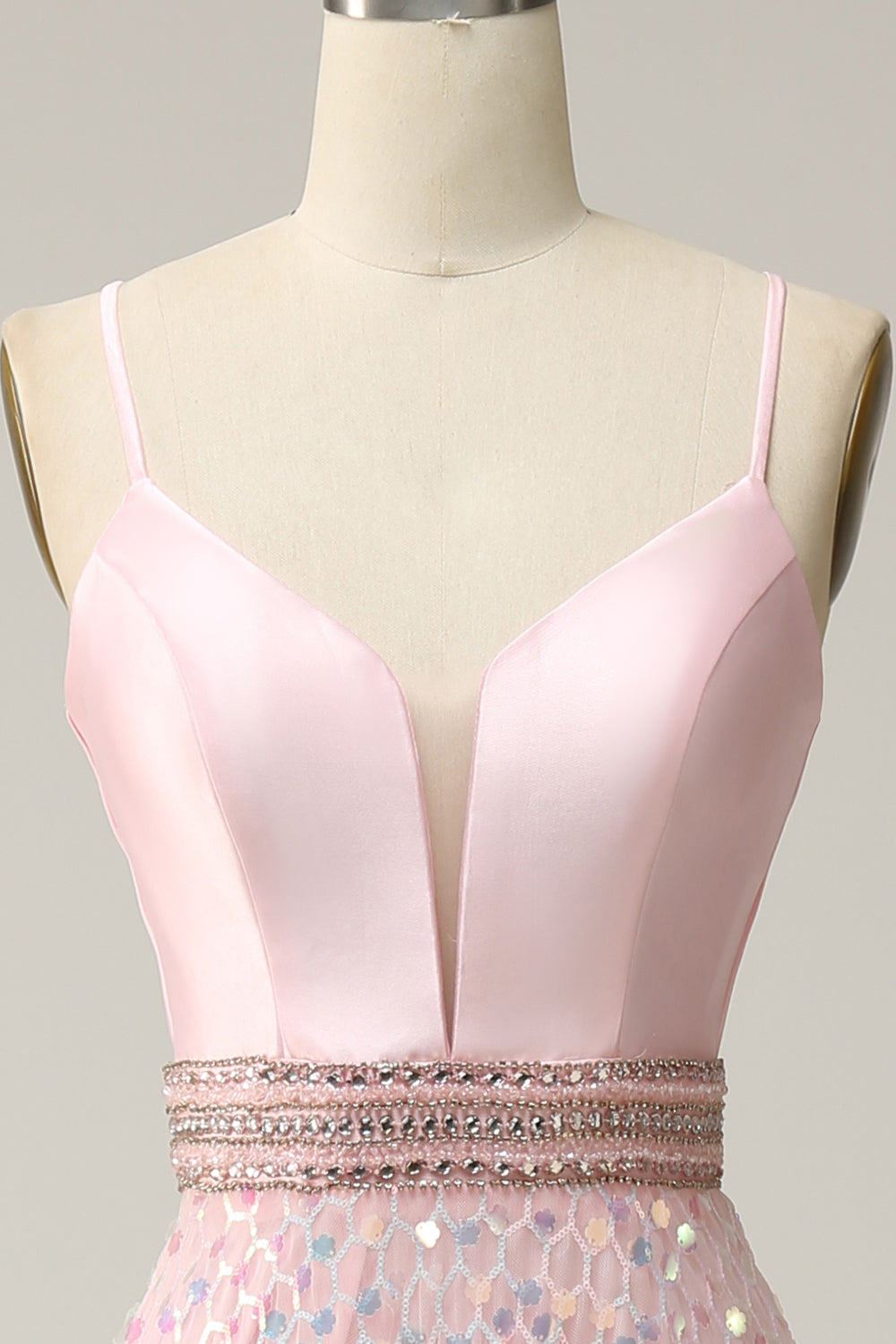 A Line Spaghetti Straps Pink Long Ball Dress with Beading
