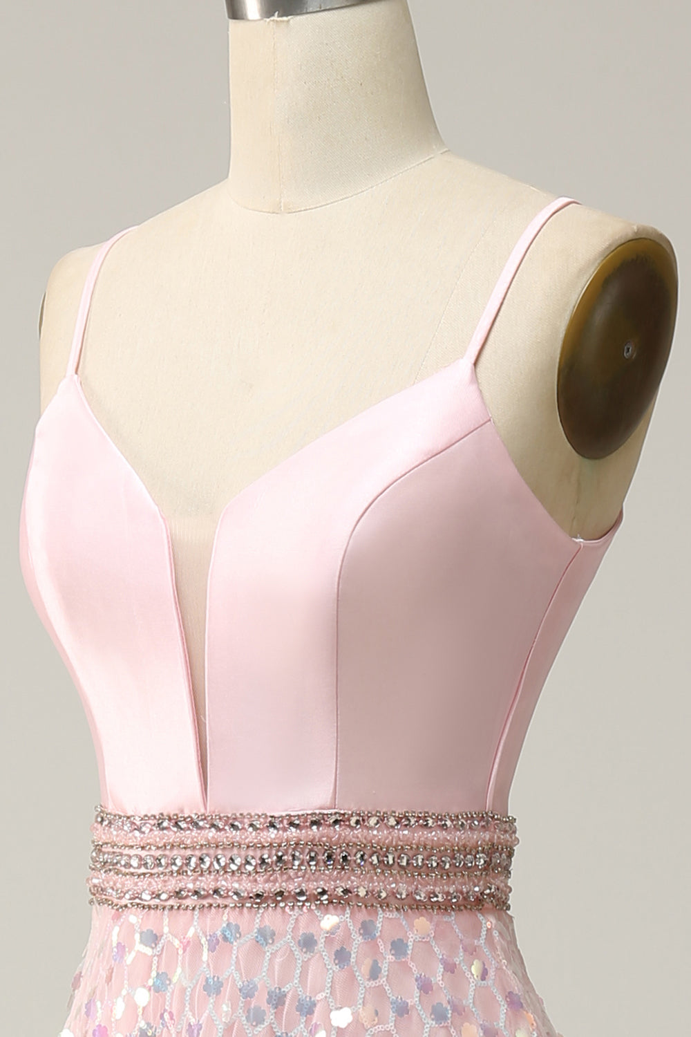 A Line Spaghetti Straps Pink Long Ball Dress with Beading
