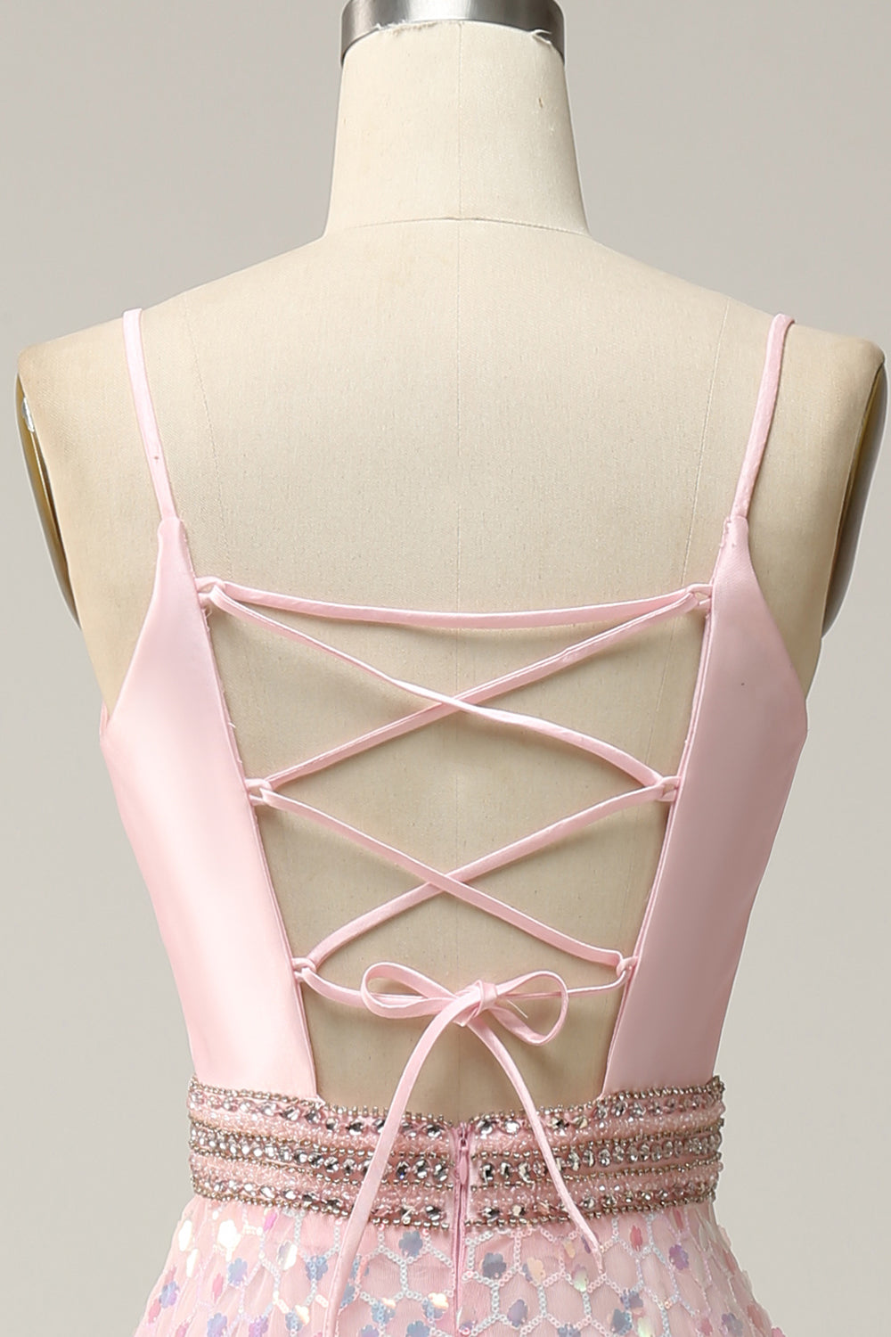 A Line Spaghetti Straps Pink Long Ball Dress with Beading