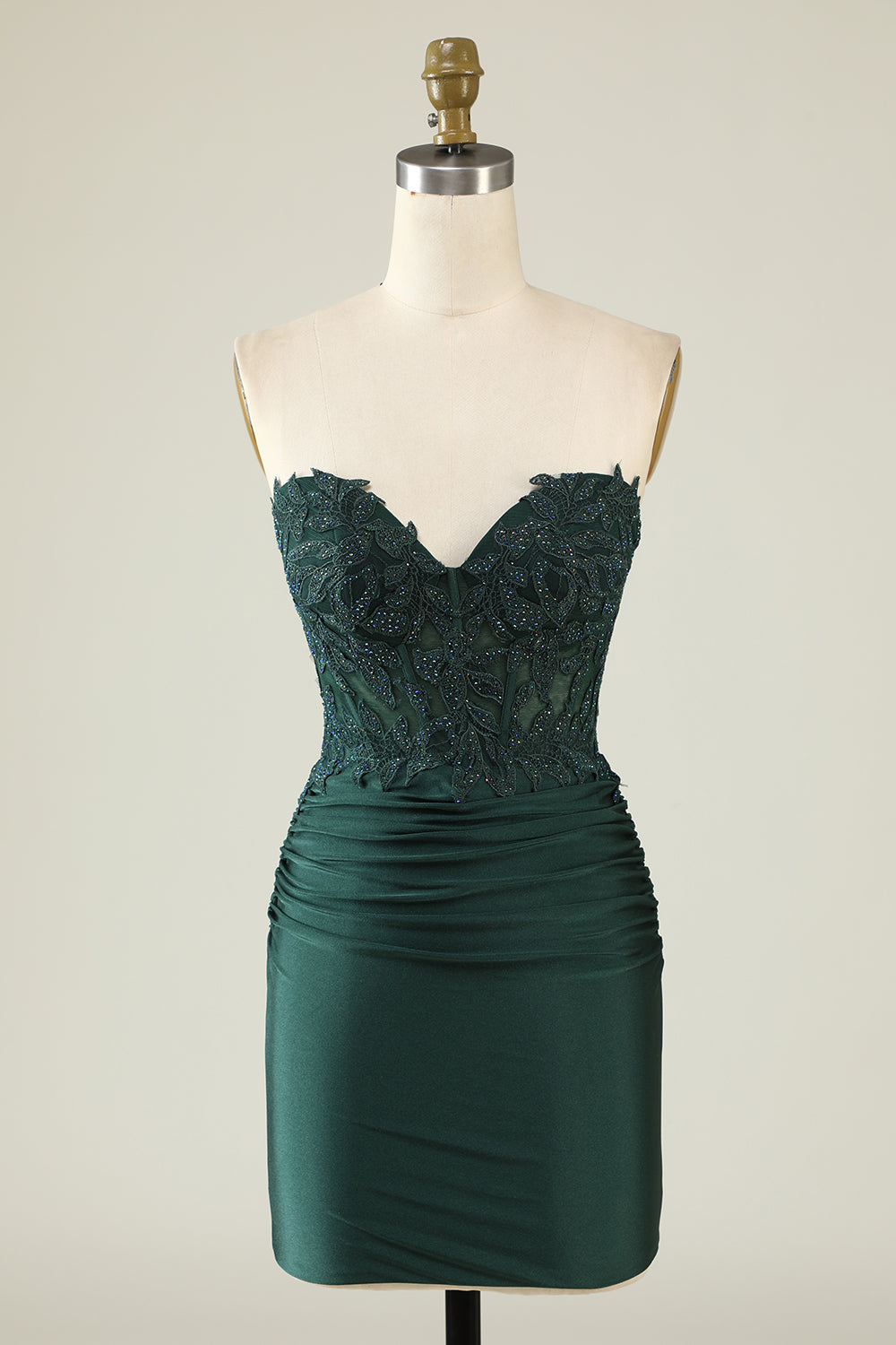 Trendy Strapless Dark Green Short Cocktail Dress with Beading