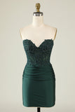 Trendy Strapless Dark Green Short Cocktail Dress with Beading
