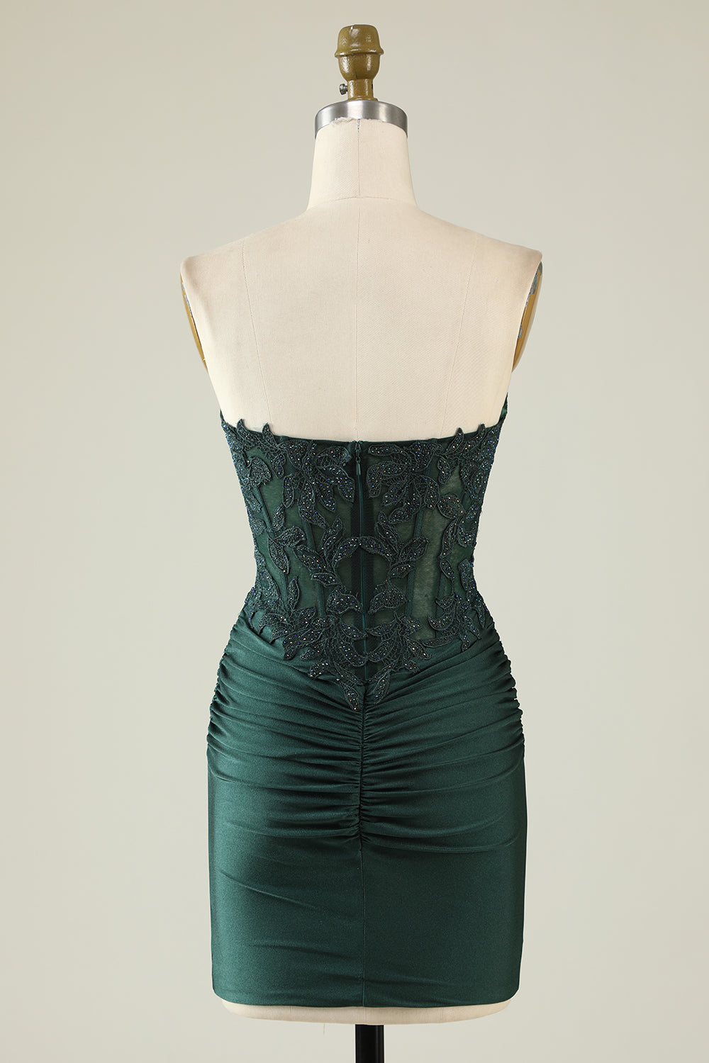 Trendy Strapless Dark Green Short Cocktail Dress with Beading