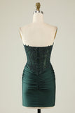 Trendy Strapless Dark Green Short Cocktail Dress with Beading