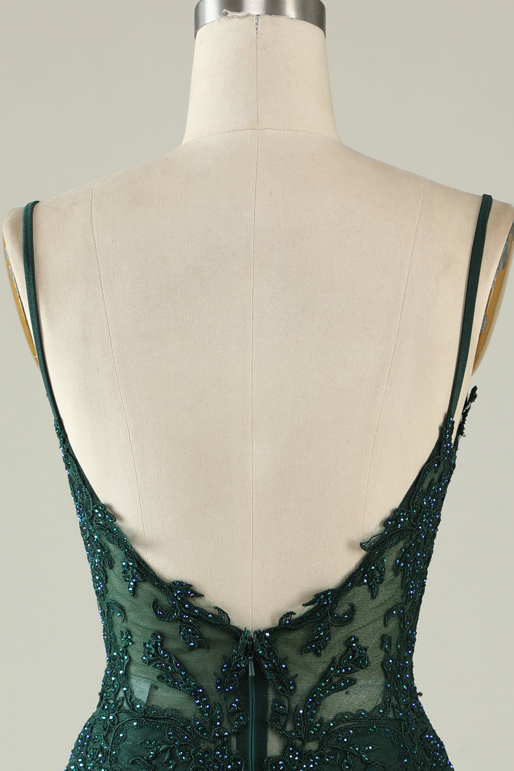 Spaghetti Straps Dark Green Corset Party Dress with Beading